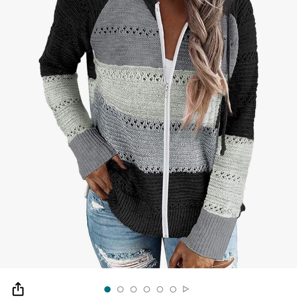 Women’s long sleeve light sweater with drawstring and hood and zipper